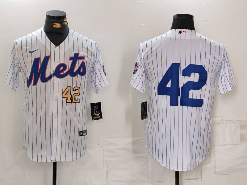 Men New York Mets #42 No Name White Stripe Game 2024 Nike MLB Jersey style 3